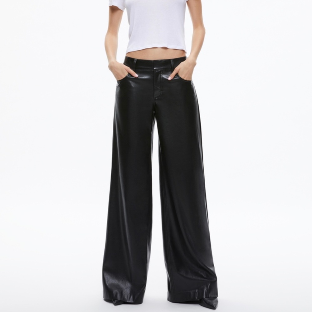 Alice + Olivia Trish Vegan Wide Leg Pant, NWT, size 4, black - Picture 3 of 6